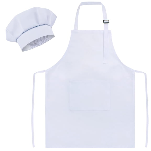 Boys Apron and Chef Hat Set, Premium Polyester Adjustable Cooking Apron with Front Pockets, Reusable Washable Kitchen Baking Painting Apron Hat Set for Older Boys Home Kitchen DIY Craft Activity