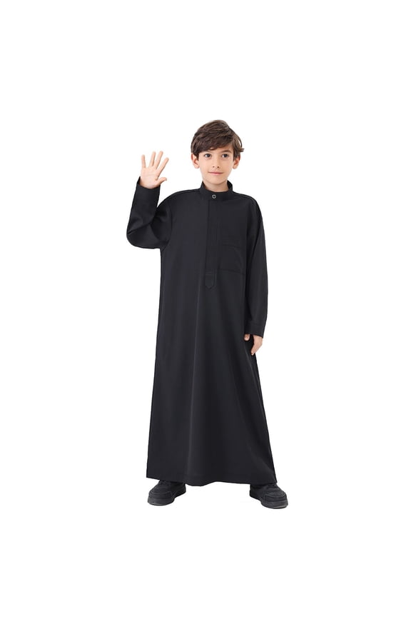 Boys Arabic Thobe Robe, 4-14 Years Kids Long Sleeve Kaftan Thobe, Solid Color Thobe for Boys