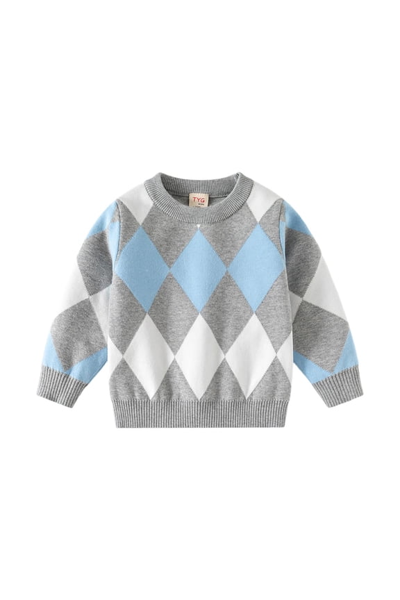 Boys Argyle Sweater Cotton Cable Knit Boys Uniform Sweater Crew Neck Christmas Kids Pullover for Children
