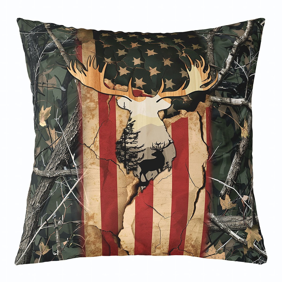 Boys Army Green Deer Pillow Cover 24x24 Inch Deer Antler Throw Pillow