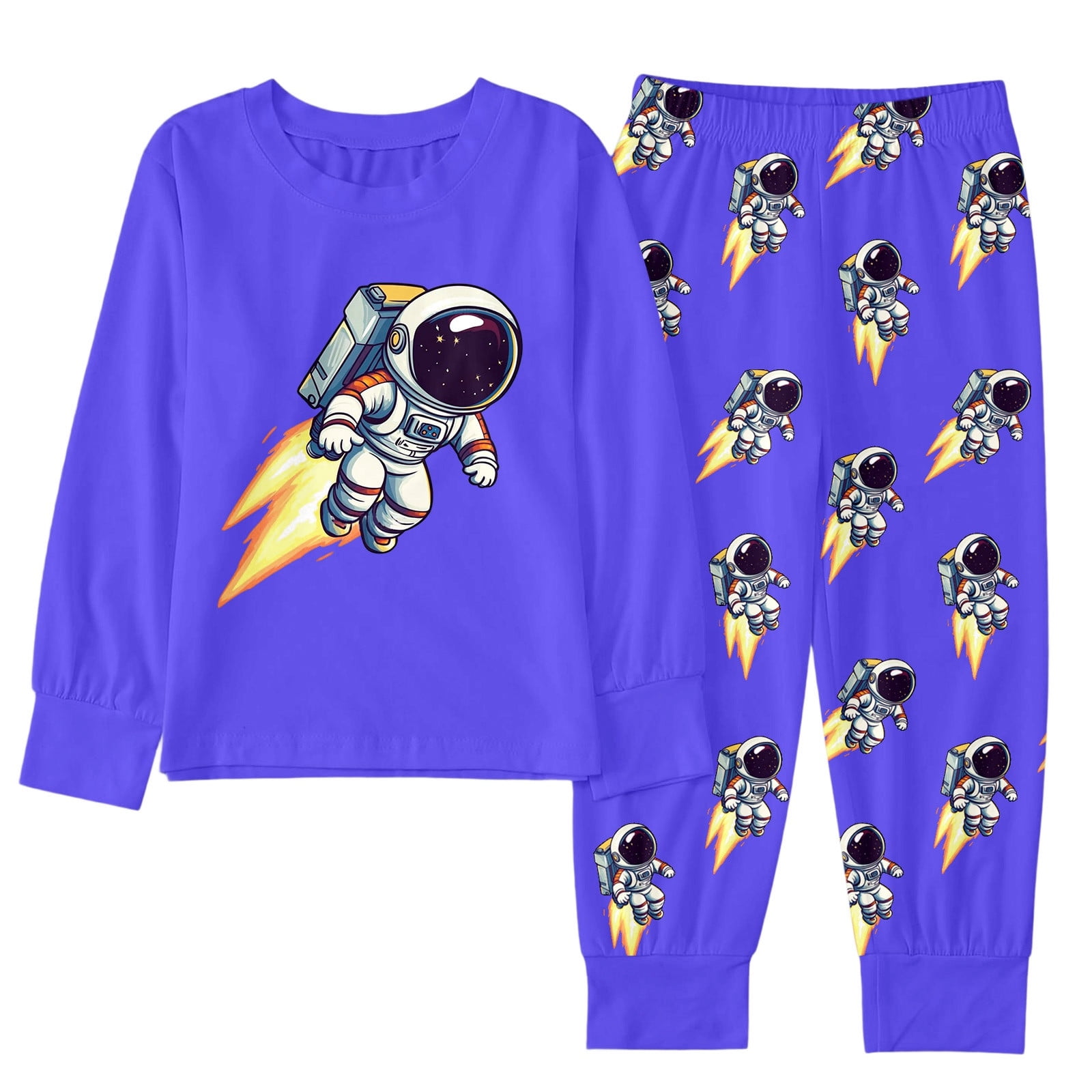 Boys Astronaut Print Long Sleeve Pajama Set Winter Loungewear