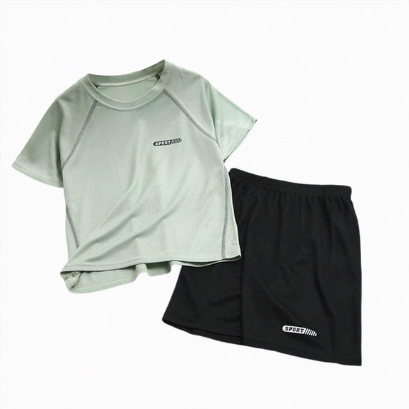 Boys Athletic Outfit Short Set Solid Short Sleeve T-Shirt and Matching Shorts Quick Drying Sportswear Set 2T-14T