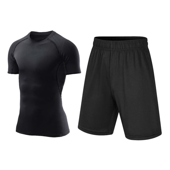 Boys Athletic Outfits Short Sleeve Shorts Basketball Soccer Sets Kids Youth Quick Dry Sport Active Clothes Black 6-7 Years