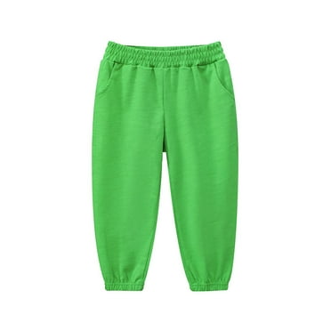 Boys Athletic Pants Long Length Elastic Waist Girls Trousers Soild Color Print Kids Sweatpants with Pockets(110 3-4 Years,Green)