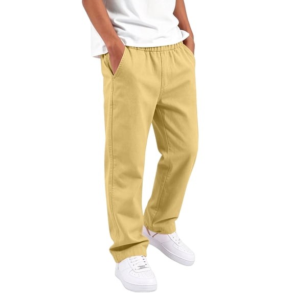 Boys Athletic Pants Straight Leg Open Bottom Outdoor Pants Elastic Waist Solid Color Casual Trousers for Kids Teen