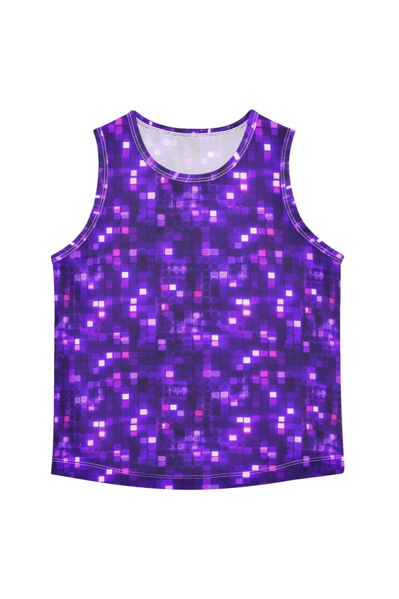 Boys Athletic Quick Dry Tank Tops Boys' Sleeveless T-Shirts Kids Running Vest Abstract Purple Square Image 9-10T