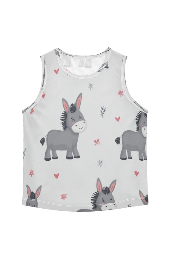 Boys Athletic Quick Dry Tank Tops Boys' Sleeveless T-Shirts Kids Running Vest Grey Cute Donkeys Pattern 7-8T
