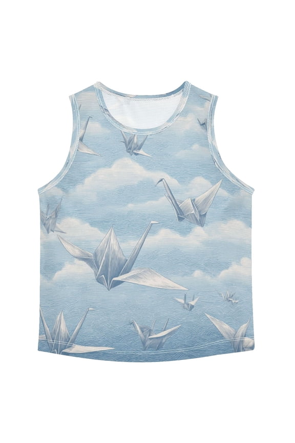 Boys Athletic Quick Dry Tank Tops Boys' Sleeveless T-Shirts Kids Running Vest Light Blue Paper Cranes Medium