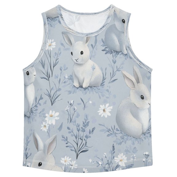 Boys Athletic Quick Dry Tank Tops Boys' Sleeveless T-Shirts Kids Running Vest Pale Gray Bunny Large