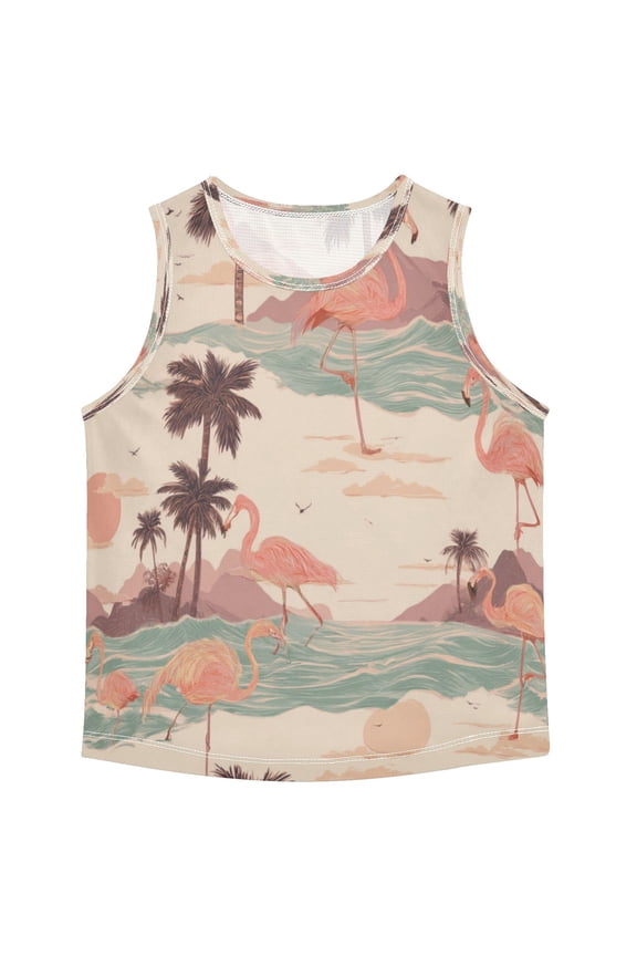 Boys Athletic Quick Dry Tank Tops Boys' Sleeveless T-Shirts Kids Running Vest Pastel Peach Flamingos 6T