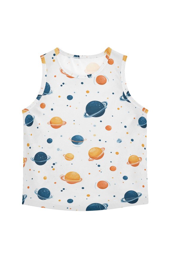 Boys Athletic Quick Dry Tank Tops Boys' Sleeveless T-Shirts Kids Running Vest Planets with Rings Pattern Large