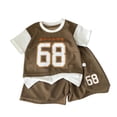 thumbnail image 1 of Boys Athletic Set 2-Piece, Jersey Style Top & Shorts with Number Print, Moisture-Wicking Polyester Play Outfit for Kids to Kids, Brown,Size 3-4 T, 1 of 5