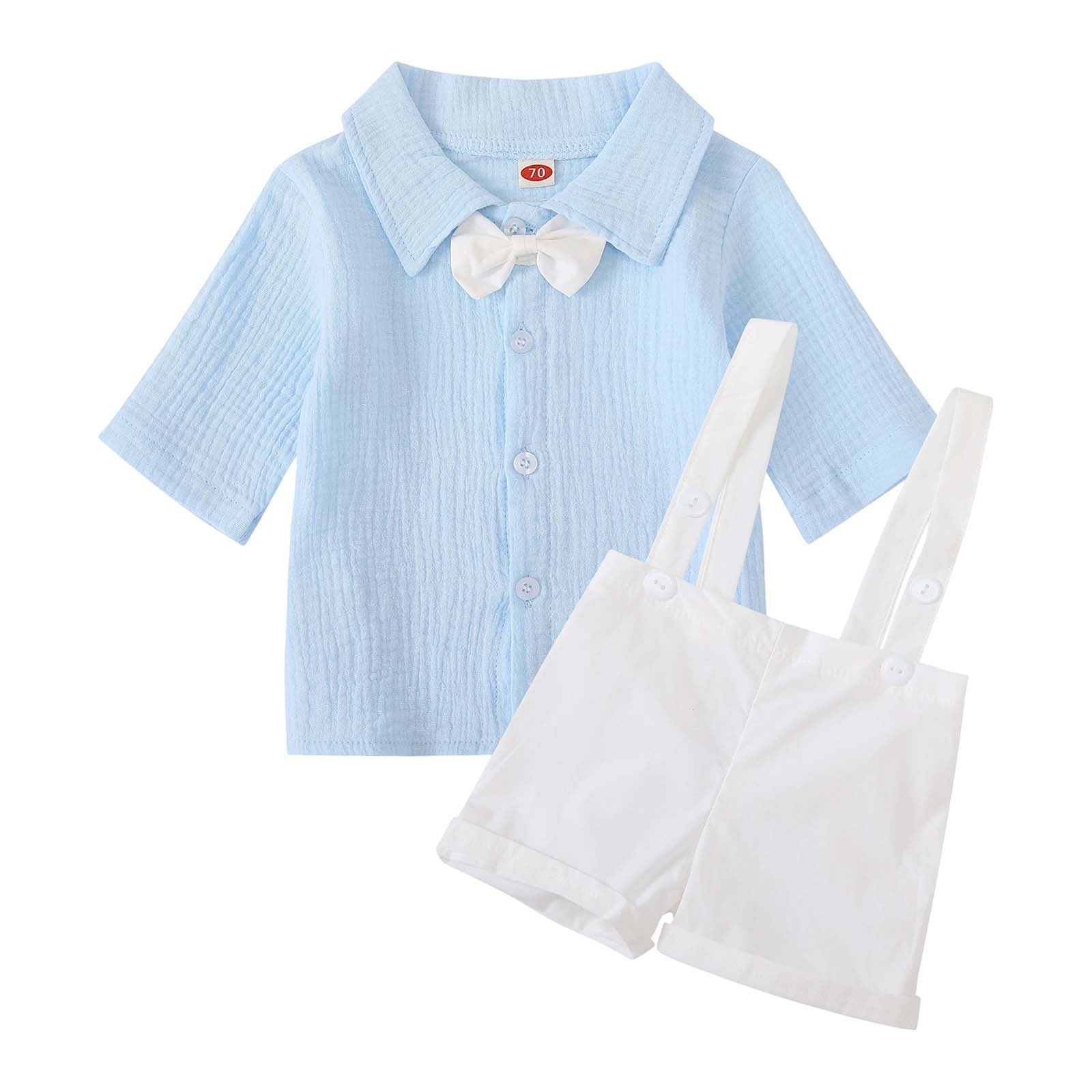 Boys Athletic Sets Suspenders Romper with Short Sleeve Pure Color Boys ...