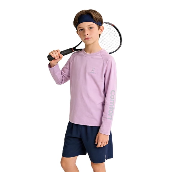Boys' Athletic Shirts Long Sleeve Quick Dry Undershirt Base Layer Baseball Soccer Tennis Sports Tees for Kids (14-15 Years, Purple)