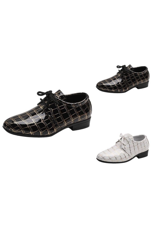 Boys Athletic Shoes Sneaker for Boys Fashion All Seasons Boys Leather Shoes Pointed Toe Low Heel Lace Up Leather Grain Comfortable Dress Dance Performance Shoes