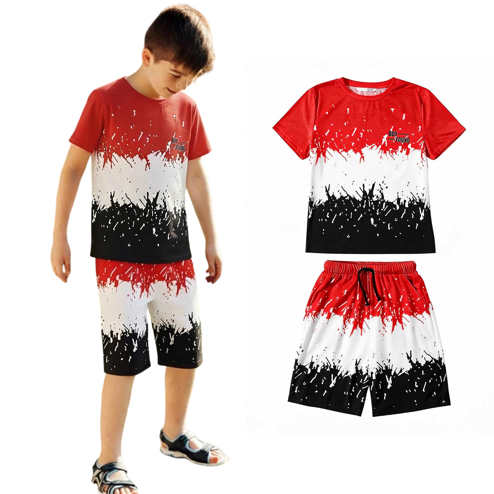 Boys Athletic Short-Sleeve Shirt and Shorts Set 2 Piece Boys Summer Outfit Casual Outfit for Sport