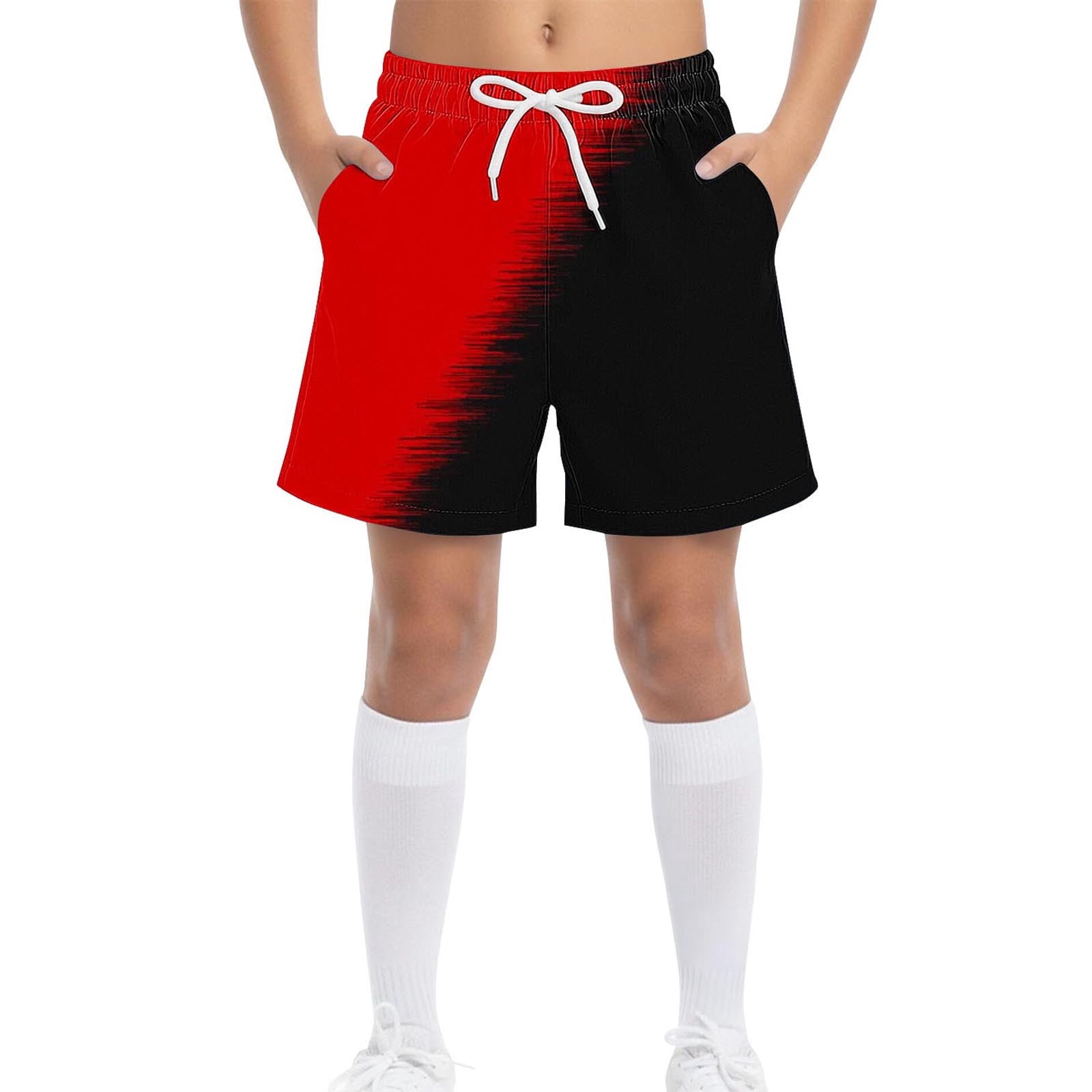 Boys Athletic Shorts 5" Inseam with Pockets, Red Gradient Color Block ...