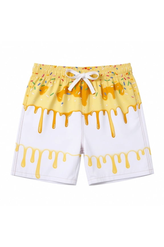 Boys Athletic Shorts Basketball Shorts Ice Cream Print Quick Drying Hiking Gym Shorts with Pockets for Outdoor Activity Summer Casual Wear Elastic Waistband(3-4 Years)