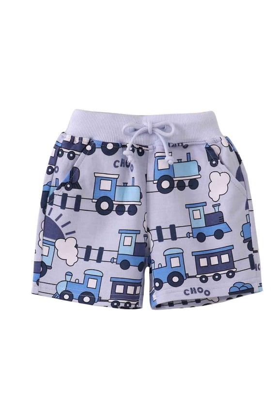 Boys Athletic Shorts Boys Train Graphic Knit Drawstring Shorts Cotton Beach Bathing Light Gray 5-6 Years