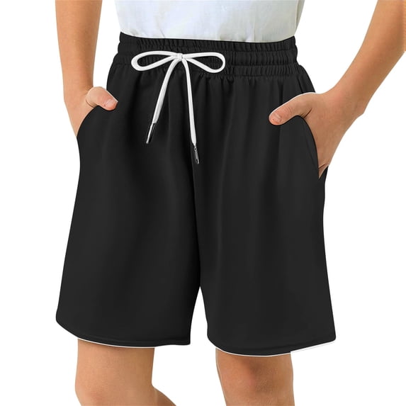 Boys Athletic Shorts Kids Mesh Basketball Soccer Short with Pockets, Elastic Drawstring Waist Loose Fit Quick Dry Breathable Sports Shorts for School Training Running Outdoor Play