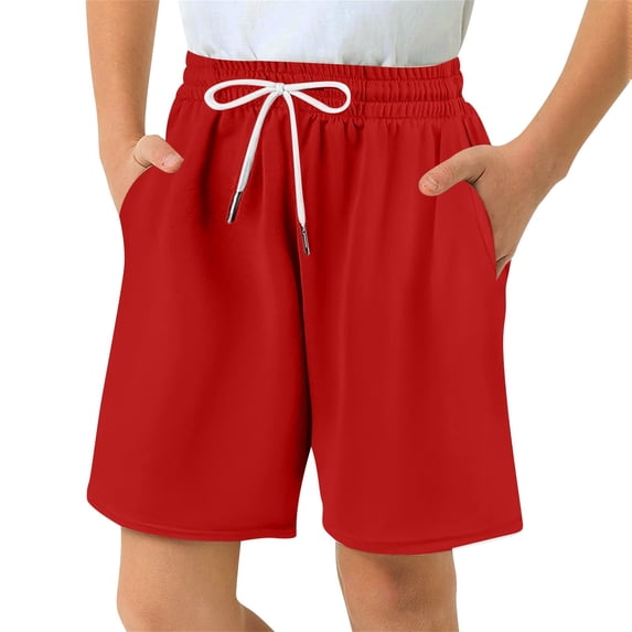 Boys Athletic Shorts Kids Mesh Basketball Soccer Short with Pockets, Elastic Drawstring Waist Loose Fit Quick Dry Breathable Sports Shorts for School Training Running Outdoor Play