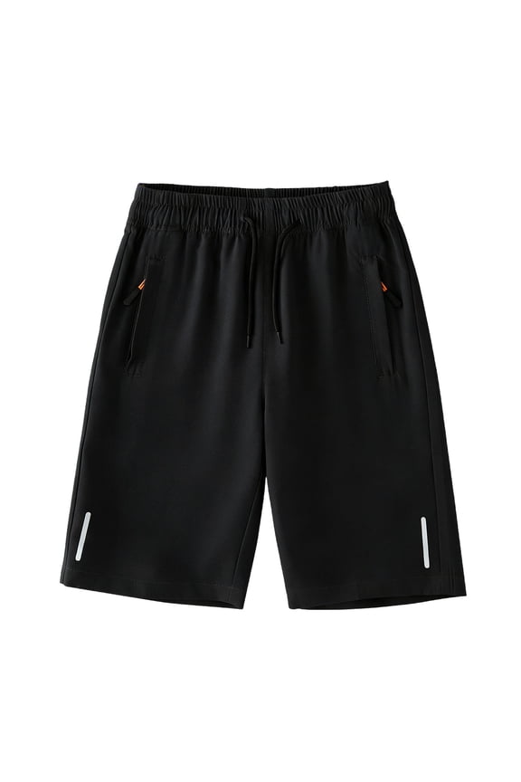 Boys Athletic Shorts with Reflective Strip, Black Quick Dry Running Shorts with Zipper Pockets & Elastic Waistband for Sports, Play, PE (Sizes 3T-14),Size 3-4T