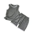 thumbnail image 1 of Boys Athletic Shorts Set 2 Piece Athletic Workout Relaxed Fit Toddler Kids Shirts Chest Pocket Beach Holiday Clothes Dark Gray 8-9 Years, 1 of 4