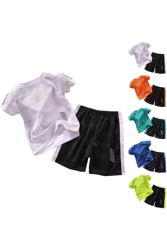 Boys Athletic Shorts Set 2 Piece Summer Clothes Outfit with Graphic Tee and Boys Basketball Shorts for Active Kids Casual Sports Suit