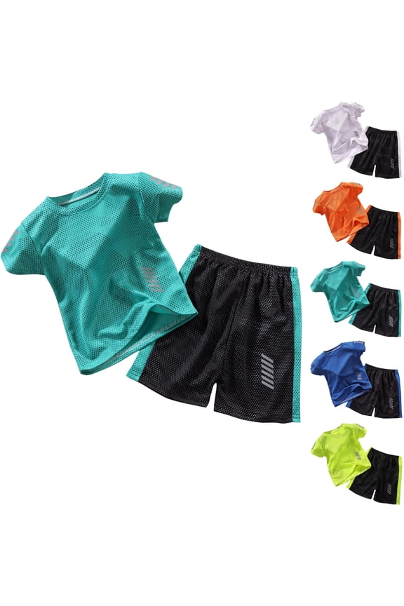 Boys Athletic Shorts Set 2 Piece Summer Clothes Outfit with Graphic Tee and Boys Basketball Shorts for Active Kids Casual Sports Suit