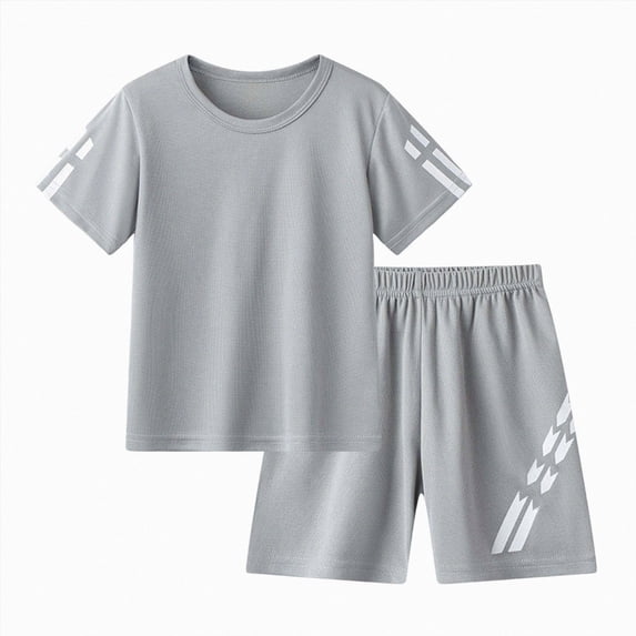 Boys Athletic Shorts Set Solid Black Mesh Short Sleeve T-Shirt and Matching Shorts Sports Tracksuit