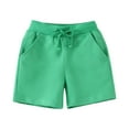 thumbnail image 1 of Boys Athletic Shorts Size 8 Elastic Waisted Solid Color Shorts Drawstring Pocket Shorts Soft and Comfortable Summer Daily Outerwear Boy Shorts Green 6-7 Years, 1 of 5
