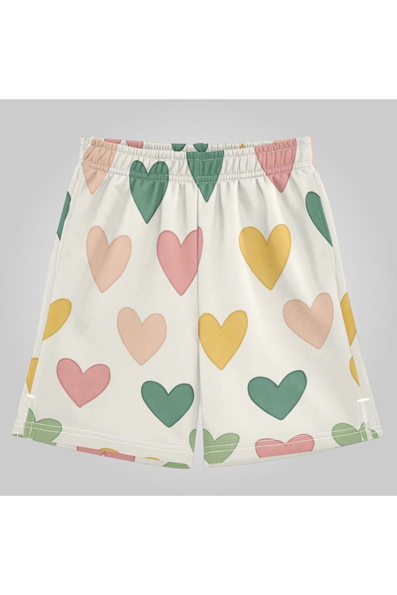 Boys' Athletic Shorts - Thick Polyester, Loose Fit, Full Print - Casual, Streetwear，Heart
