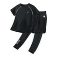 thumbnail image 1 of Boys Athletic Shorts and Performance T-Shirt Crew Neck Boy Clothes Set, Summer Kids Outfit,Color:Black,110, 1 of 4