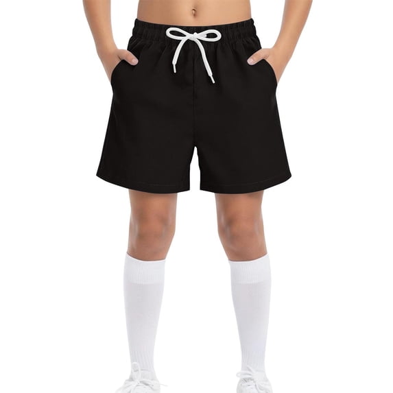 Boys Athletic Shorts with Elastic Waistband, Quick Dry Running Gym Shorts with Pockets for Kids Boys, Solid Black,Size 8-9T