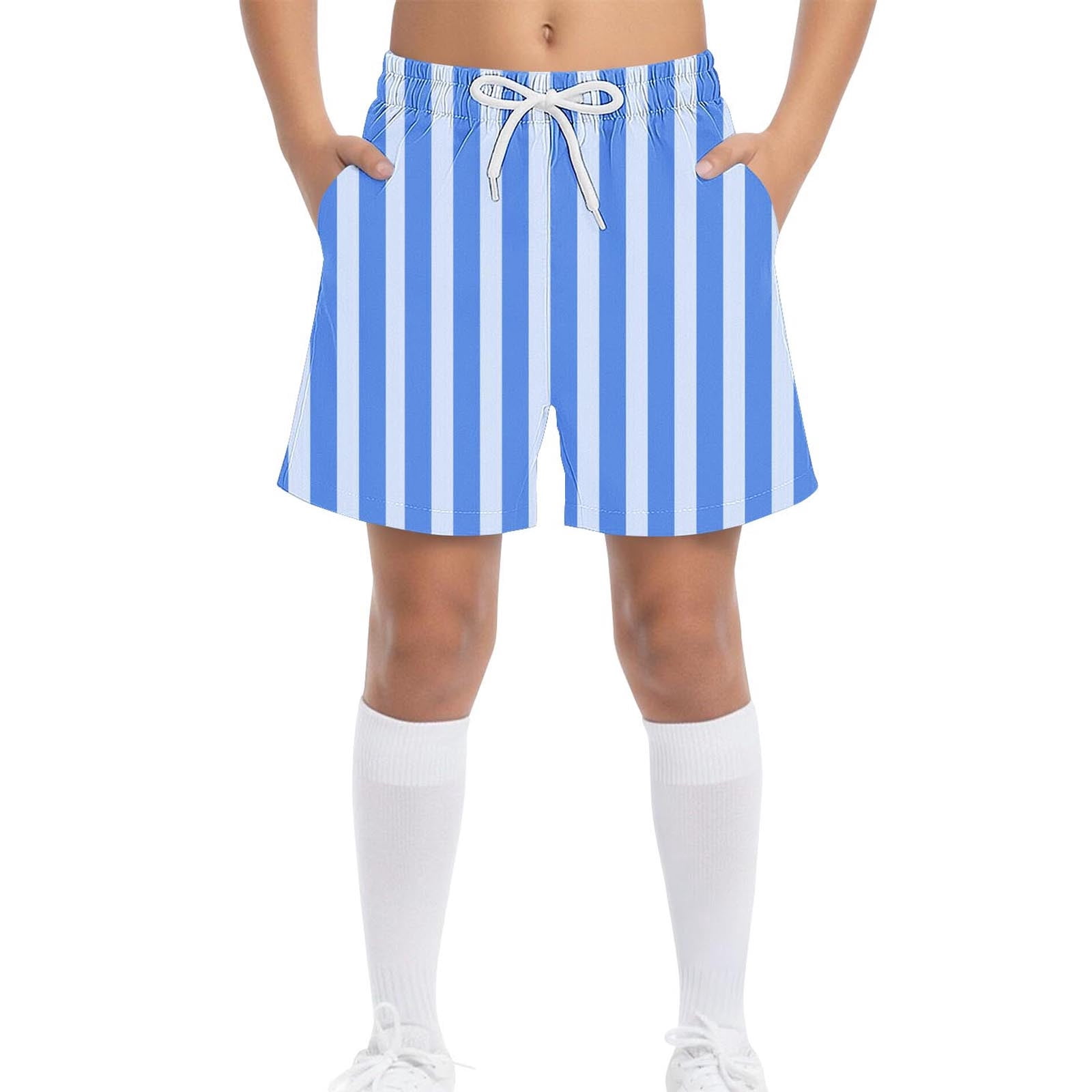 Boys Athletic Shorts with Pockets, Striped Elastic Waist Running Gym ...