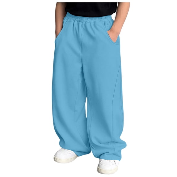 Boys Athletic Sweatpants Wide Leg Loose Fit Joggers with Side Pockets Sporty Everyday Bottoms 4-15Y