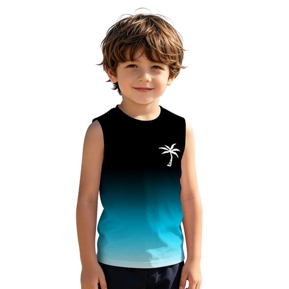 Boys Athletic Tank Tops Gradient Sleeveless Tank Top Crewneck Hawaiian Tree Print Shirts Quick Dry Undershirts Tees