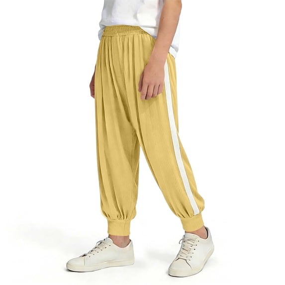 Boys Athletic Track Pants Side Stripe Elastic Waistband Loose Fit Yellow,Size 0-1 T