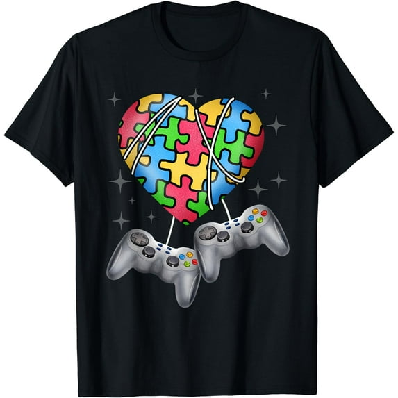 Boys Autism Gift Game Autism Awareness Month Day Men Kids T-Shirt Black Large