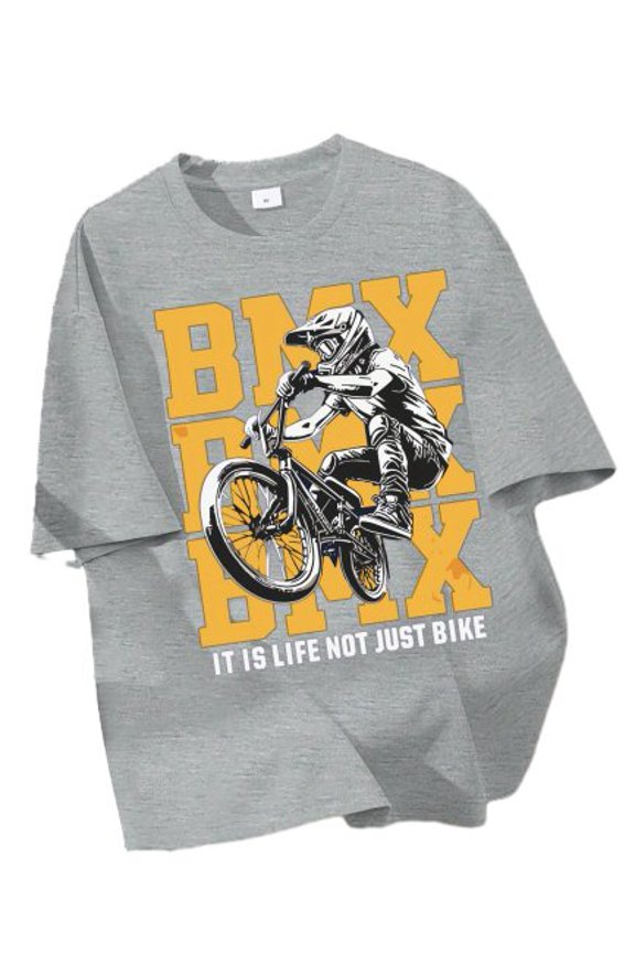 Boys' BMX Action Print T-Shirt - Short Sleeve Summer Top with BMX Racing Design