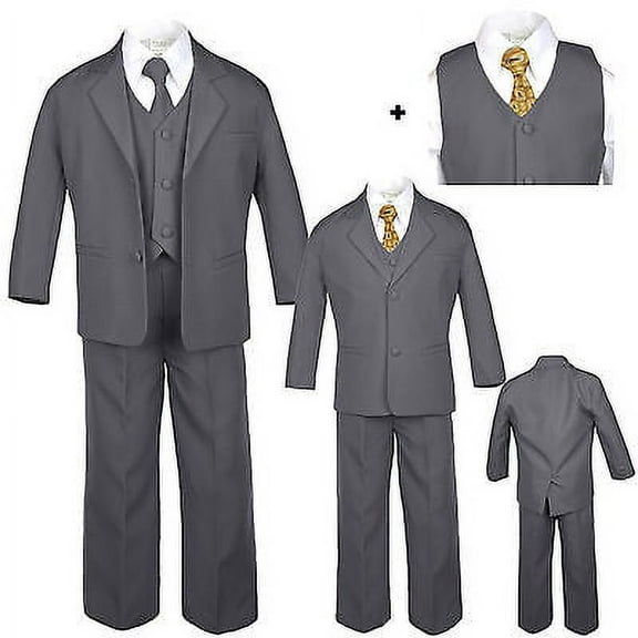 Boys Baby Kids Teen Formal Wedding Dark Grey Tuxedo Suit Leopard Necktie sz S-20