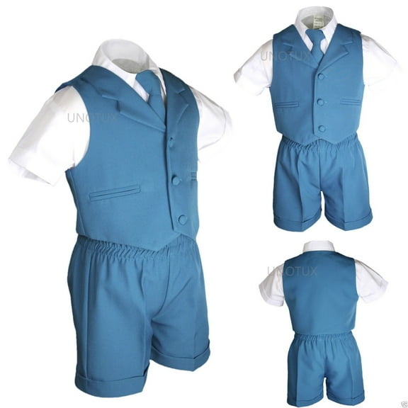 Boys Baby Toddler Formal Wedding Teal Turquoise Aqua Vest Sets Shorts Suits S-4T