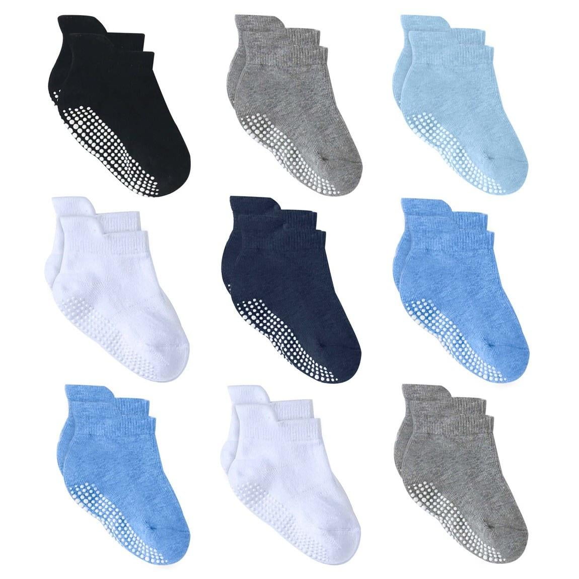 Boys Baby and Toddler 9 Pack Socks Grip on Bottom - Walmart.com