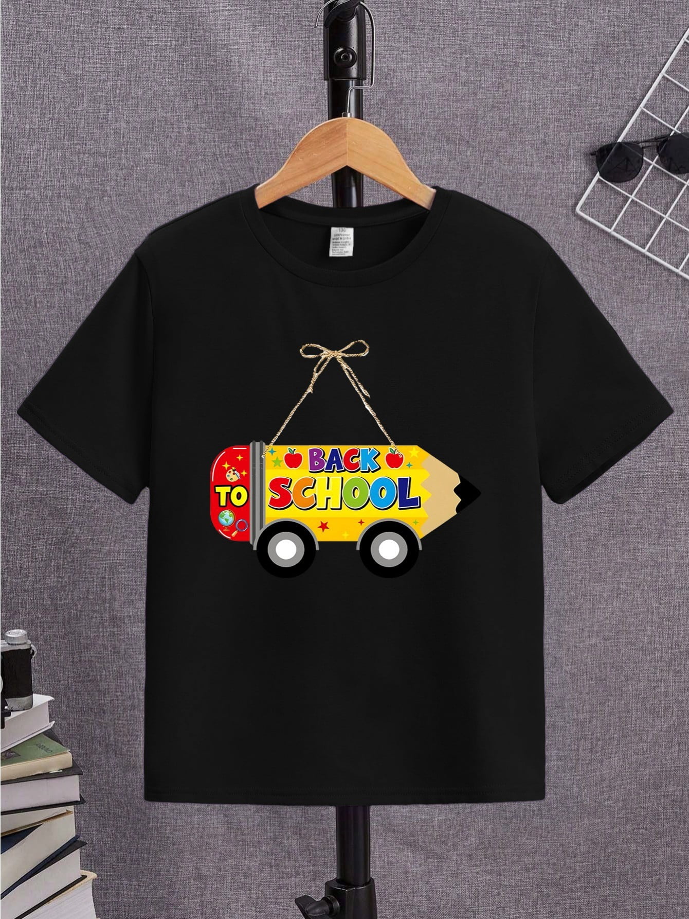 Boys' Back to School Graphic T-Shirt- Playful School Bus &amp; Letter Print ...