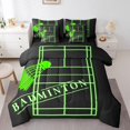 Boys Badminton Bedding King Size 7Pcs for Kids Teens Black Green