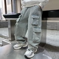 thumbnail image 1 of Boys Baggy Cargo Jeans Elastic High Waist Hop Pants Vintage Jeans for (Light Blue 13-14 Years), 1 of 6