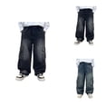 thumbnail image 1 of Boys Baggy Cargo Jeans, Elastic Waistband Multiple Pockets, Wide Leg Denim Trousers for Active Kids Age 6-13, 1 of 9