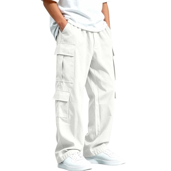 Boys Baggy Cargo Pants with Multiple Pockets Drawstring Elastic Waist Utility Outdoor Hiking Pants for School Daily Wear (Ages 5-15 Years)