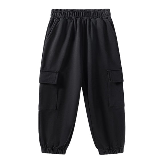 UACY Boys Baggy Cargo Sweatpants Kids Straight Wide Leg Casual Pants Elastic Waist Workout Joggers with Pockets (Black, 9-10 Years)