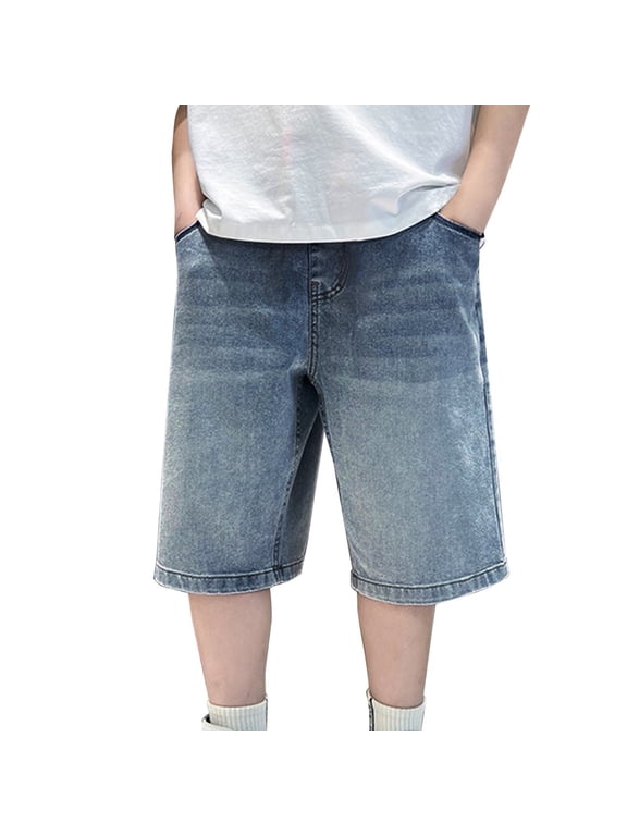 Boys Baggy Jean Shorts Loose Fit Vintage Wide Leg Jorts Y2K Streetwear Hip Hop Casual Denim Shorts Teen Elastic Waist Bermuda